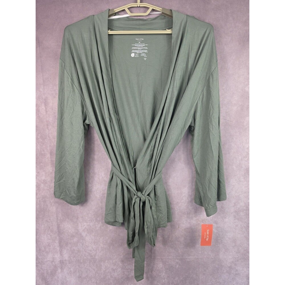 State Of Day Pajama Kimono Womens L Green Soft Lounge